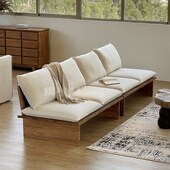 侘寂风实木客厅四k人位沙发棉麻软包沙发椅民宿沙发布艺中古田园