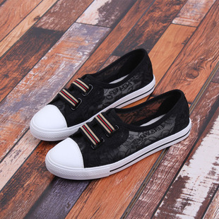 女M百搭平底一脚蹬懒人布 子透气网面蕾丝浅口帆布鞋 2020夏季 女鞋