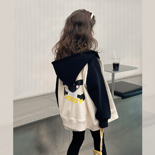 新款 儿童洋气连帽外套女童长袖 小女孩2024春装 运动开衫 上衣大童装