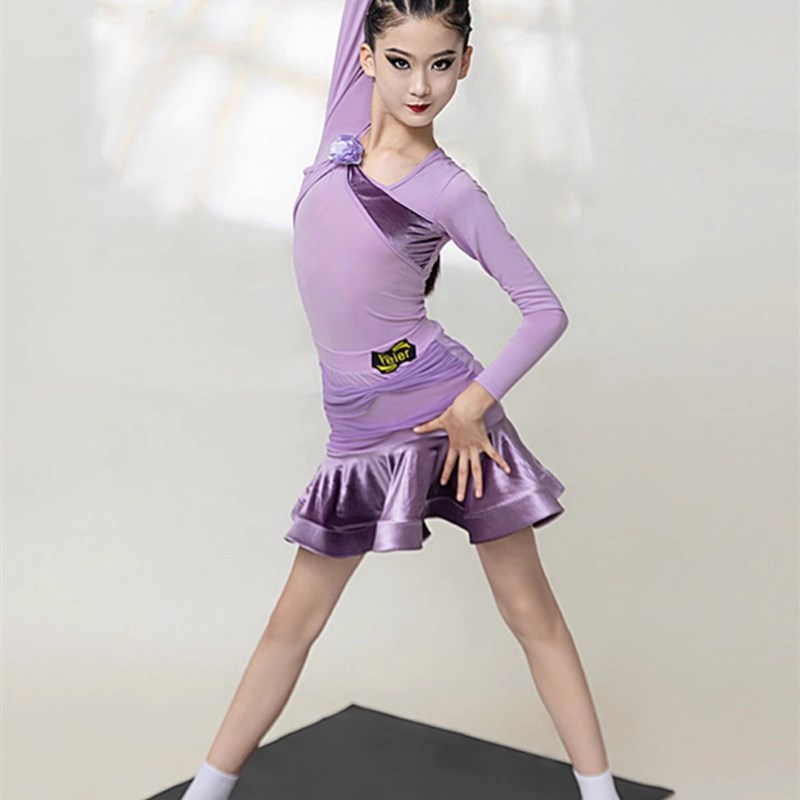 拉丁舞服女童练h功服装秋冬2023新款儿童训练练习衣服秋季长袖表