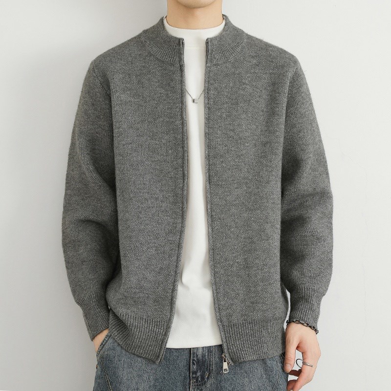 潮牌针织开衫男士春秋季立领加厚纯色高端休闲百搭轻X奢羊毛衫外