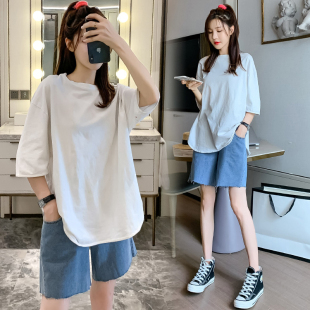 夏天孕妇短裤宽松夏季薄款阔w腿牛仔短裤外穿打底裤子五分裤女夏