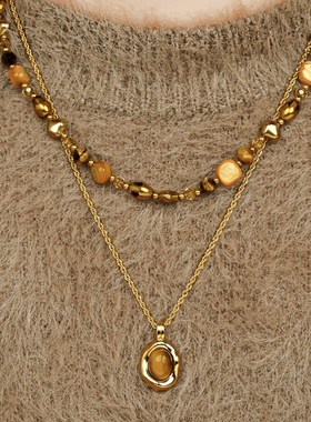 虎眼石毛衣项链女2025新款高级感轻奢小众配饰美拉德百搭毛衣链