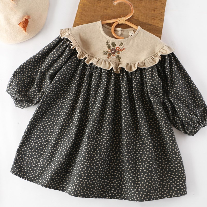 儿童女装2023新款春秋装长袖连衣裙小女孩洋气公主W裙女童碎花裙