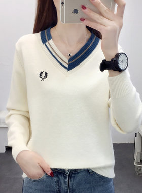 v领毛衣打底衫女2021年秋冬新款短款外穿长袖针织衫宽松套头上衣