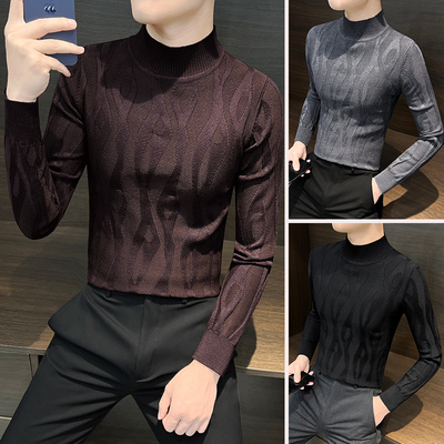 高级感中领毛衣男k士秋冬季潮牌轻奢男装修身内搭半高领针织打底