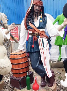 现货杰克船长雕塑加勒比海盗玻璃钢摆件时尚商场酒W吧饭店门口迎