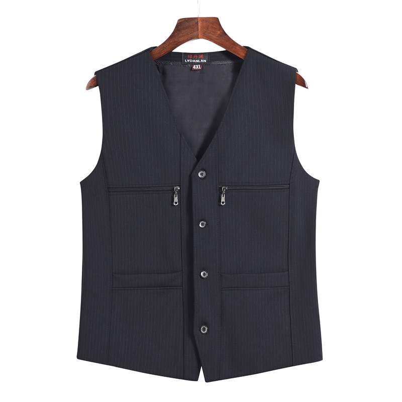 中老年马甲男士春秋薄款西服马甲A爸爸装中年休闲背心口袋坎肩外