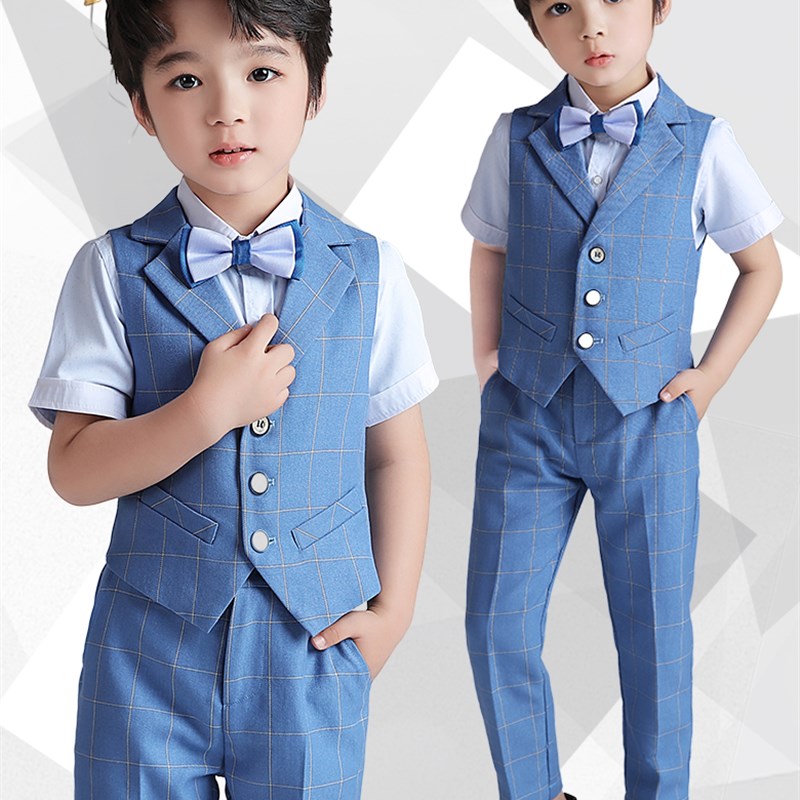男童礼服花童洋气西服宝宝钢琴表演马甲套装男Q孩主持人演出服夏