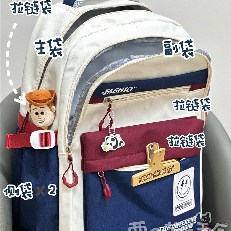 美式复古包包潮流工装风双肩包女初中学生大容量书包肩带加宽加厚