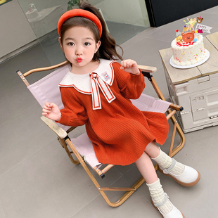 女童秋装2023新款洋装儿童秋z冬款毛衣裙学院风宝宝春秋公主裙子