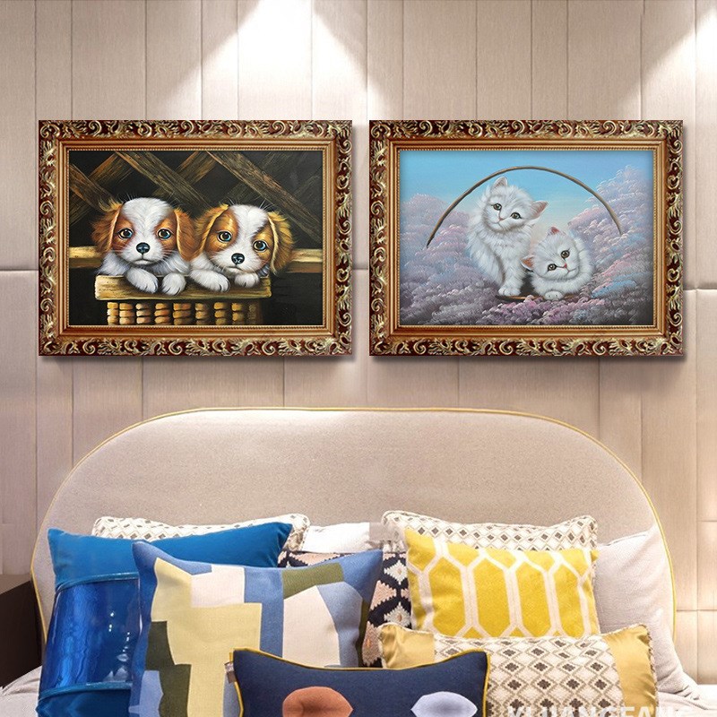 定制狗狗猫咪照片定o制宠物油画创意客厅装饰画卧室床头挂壁画动图片