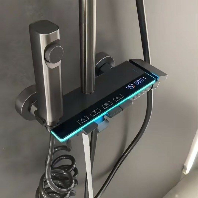 花洒家用套装枪灰色钢琴键数显增压精铜淋浴器卫浴花洒喷头置物架,家装主材,智能花洒套装/淋浴屏,淘宝优惠券,粉丝福利购,淘宝优惠卷