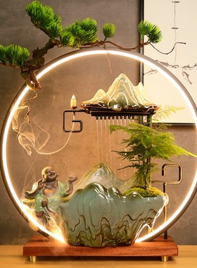 中式禅意陶瓷家居客厅招财u流水摆件桌面循环加湿喷泉乔迁开业礼