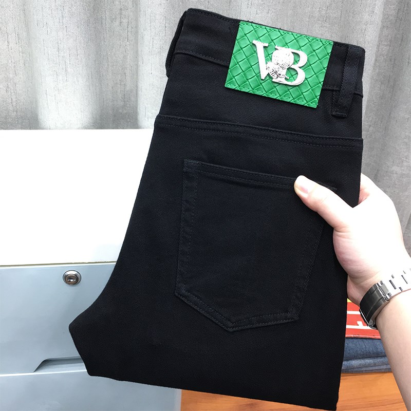 夏季黑色牛仔裤男高端o欧版修身小脚长裤商务直筒宽松春秋款九分