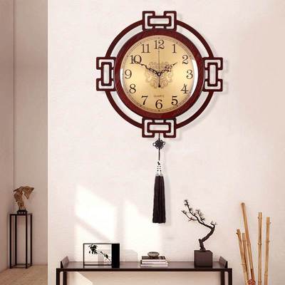 中式客厅挂钟中国风静音创意时钟挂表家用L时尚钟表个性装饰石英