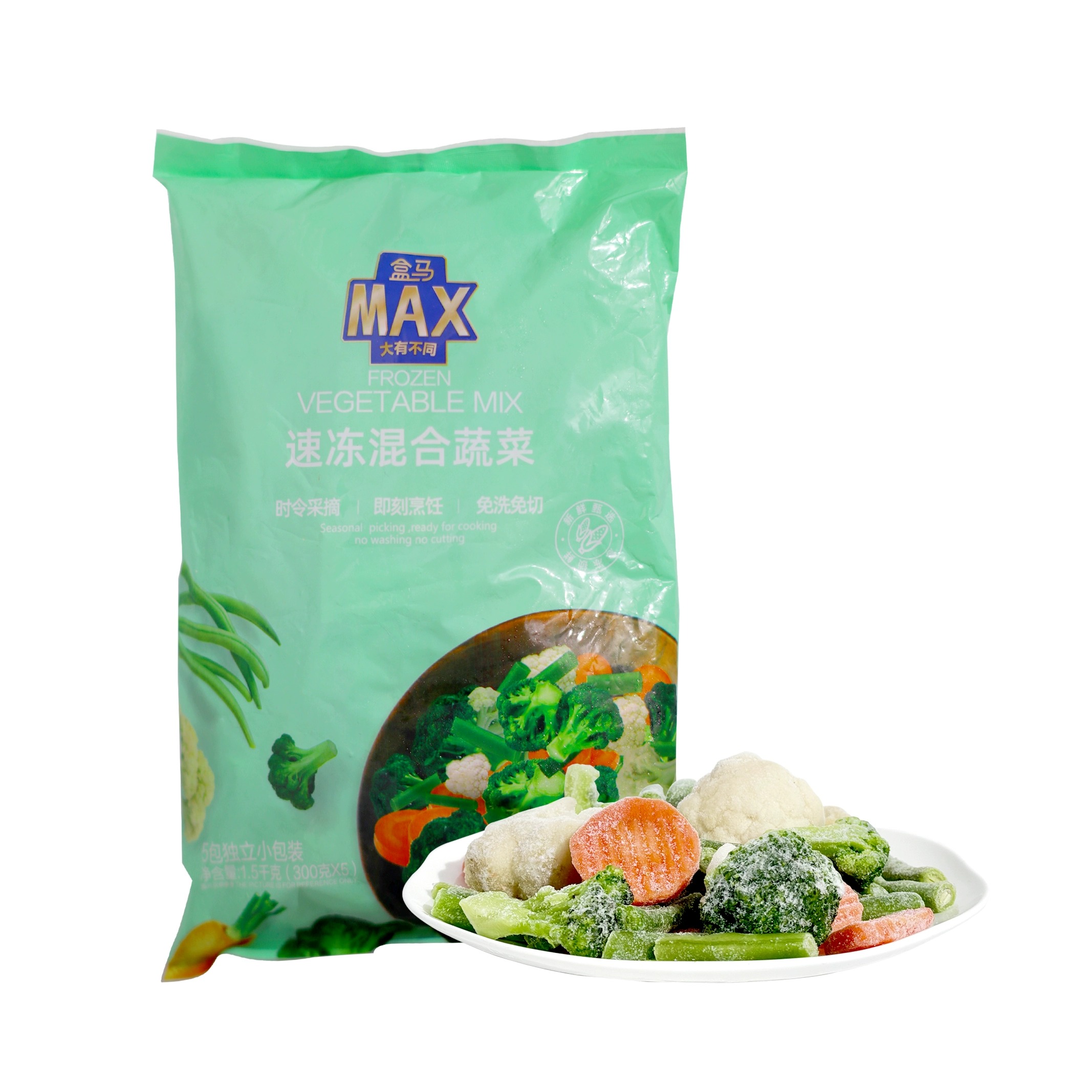 盒马代购 速冻混合蔬菜1.5kg胡萝卜青刀豆西蓝花白花菜冷冻免洗菜