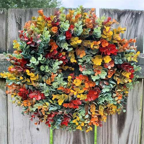 Fall Eucalyptus Farmhouse Wreath秋季丰收节花环尤加利装饰花环