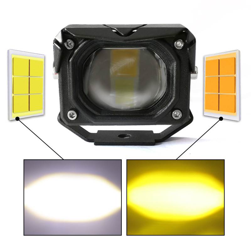 摩托车LED射灯 大灯双色黄白光远近一体鱼眼改装双光透镜汽车雾灯