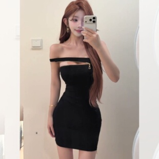 韩版气质连衣裙抹胸侧拉链紧身收腰包臀两件套修身剪裁勾勒曲线