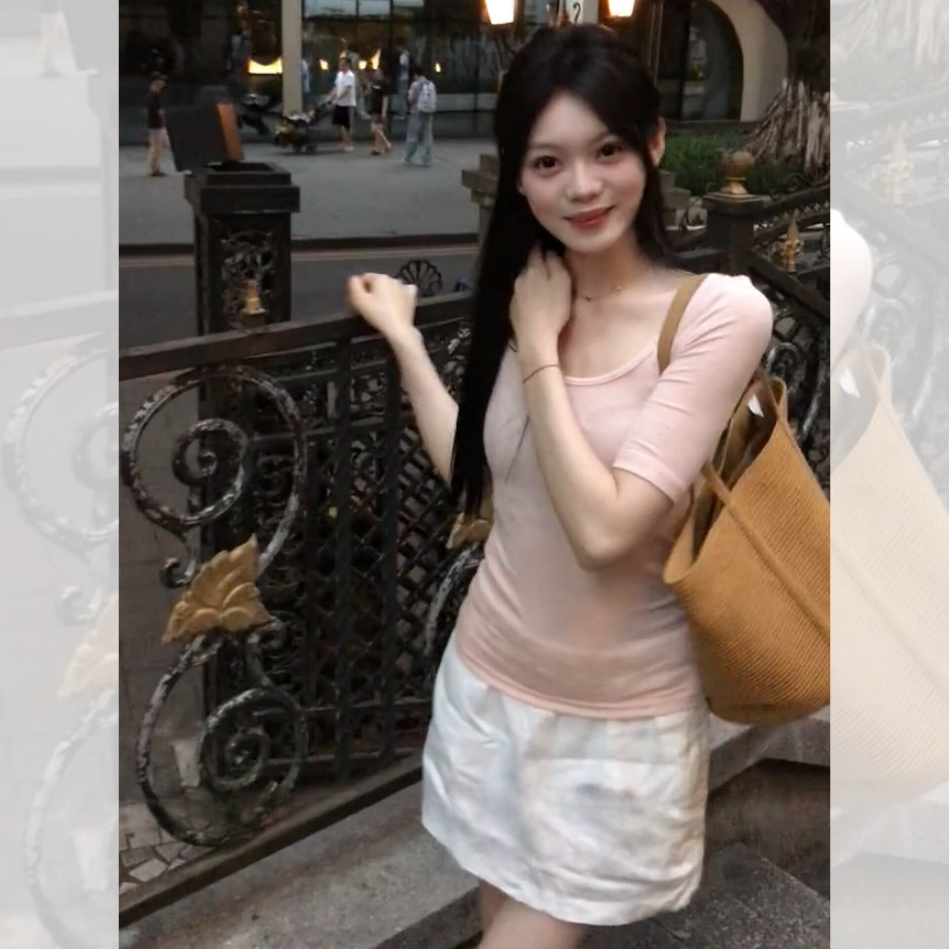 韩版纯欲风U领收腰短袖T恤棉麻防走光短裙裤女夏季休闲套装两件套