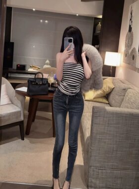 女团绑带修身显瘦包臀牛仔裤