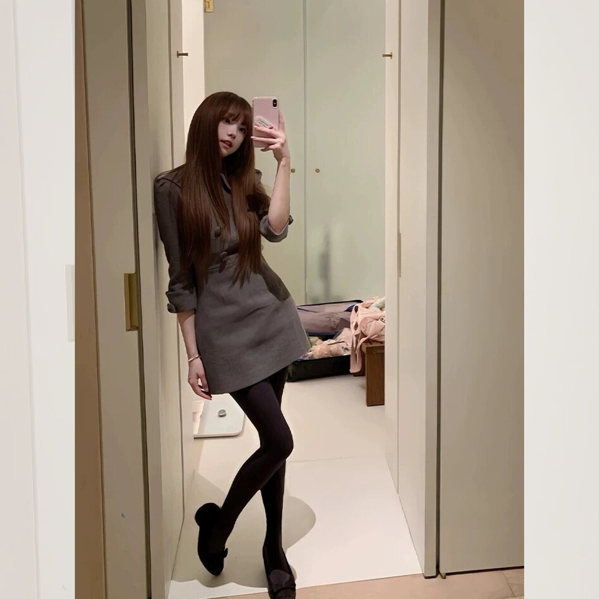 【继承者2.0】千金风翻领蝴蝶结双排扣设计感连衣裙女收腰连衣裙