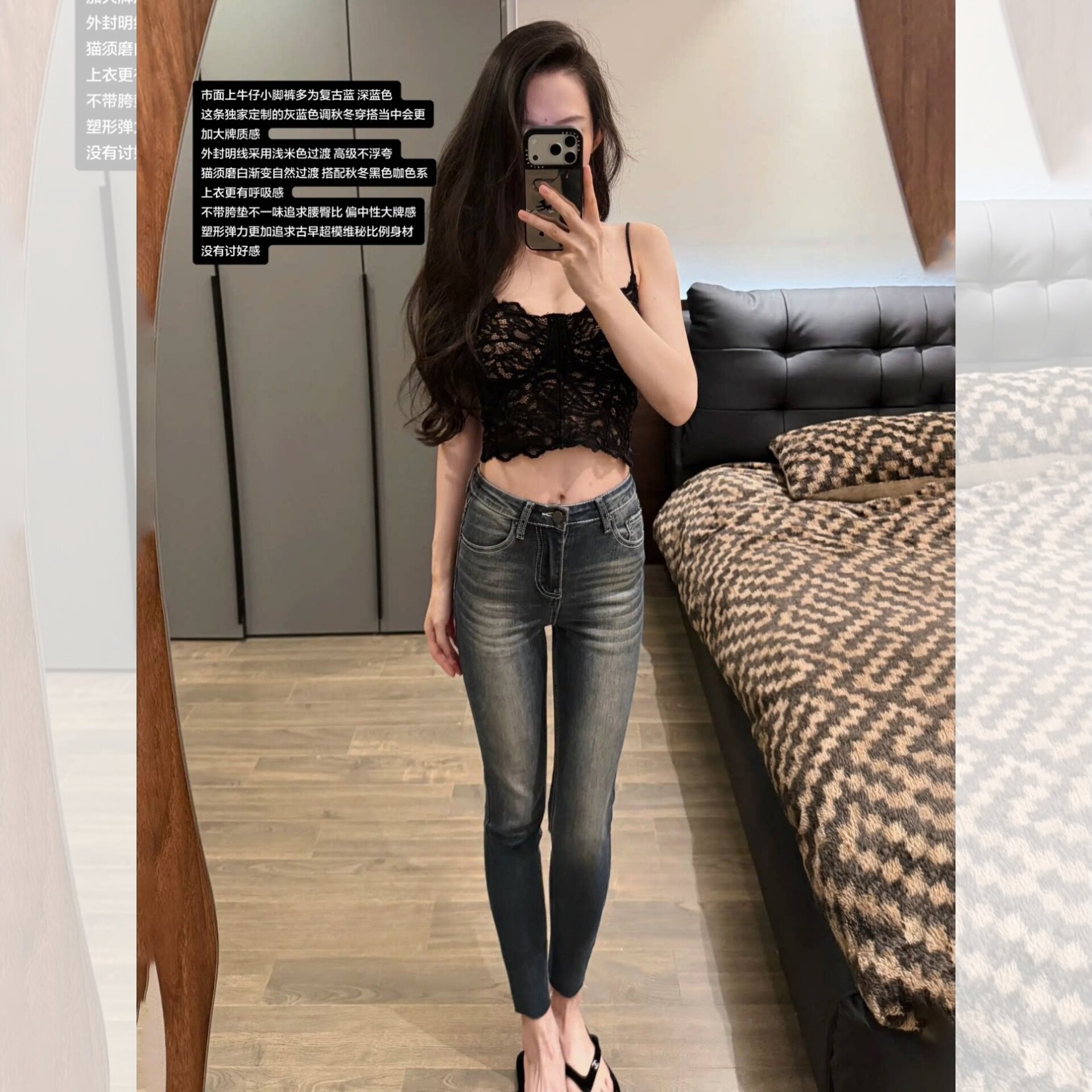 韩版秋冬水洗磨白牛仔裤女细腰提臀修身显瘦百搭小脚铅笔裤配靴子