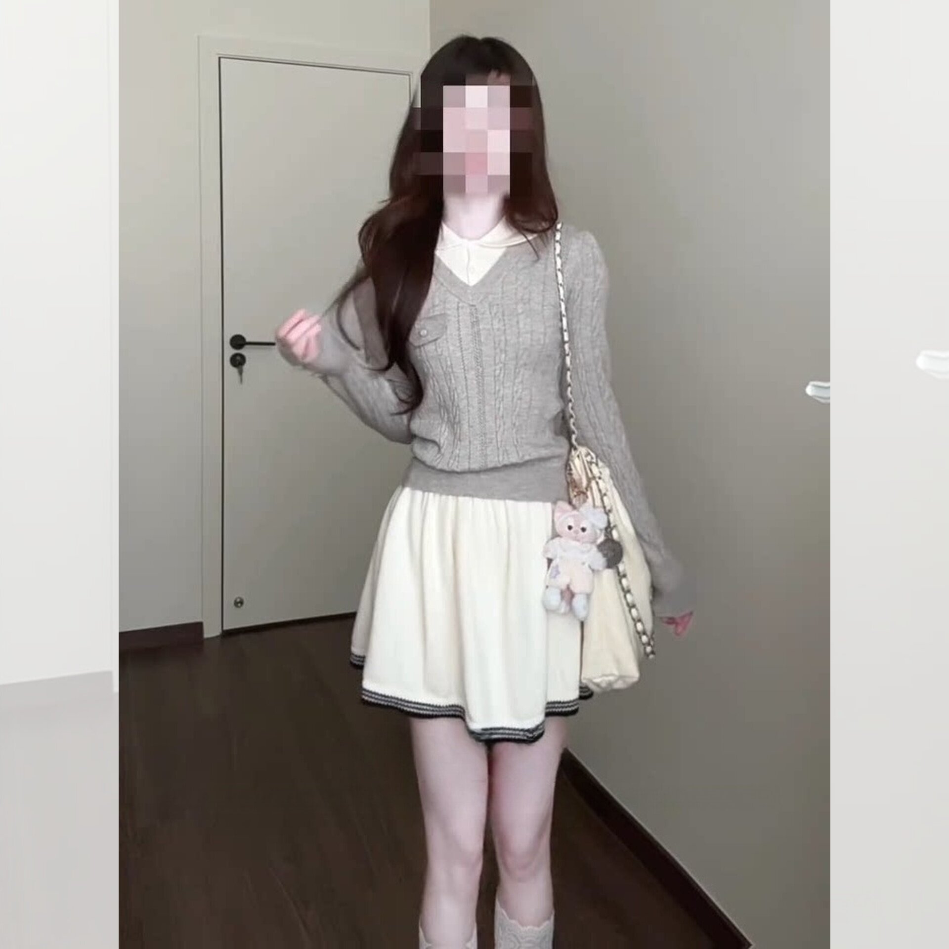 甜美少女风假两件麻花针织上衣半身裙秋季温柔显瘦气质修身套装