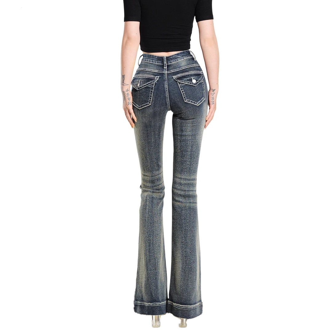 龙牙童推荐春夏美式复古高腰阔腿微喇叭牛仔裤女修身显瘦低腰长裤