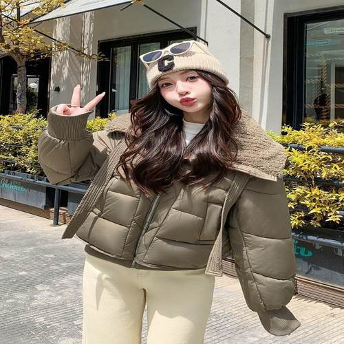 短款羽绒棉服小个子冬季新款宽松韩版加厚面包时尚大翻领外套黑色