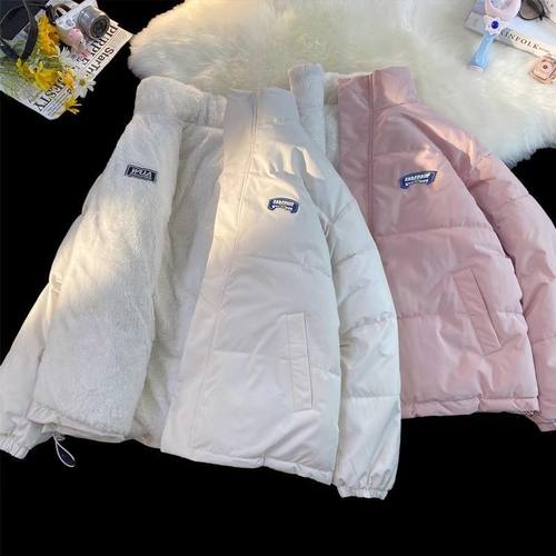 双面穿棉服冬季大码宽松外套加厚学生棉袄棉衣设计感立领开衫美式