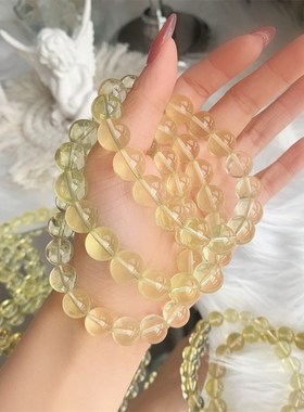 新品天然水晶柠檬晶8-12手链女款时尚手链圆珠手串黄水晶饰品礼物