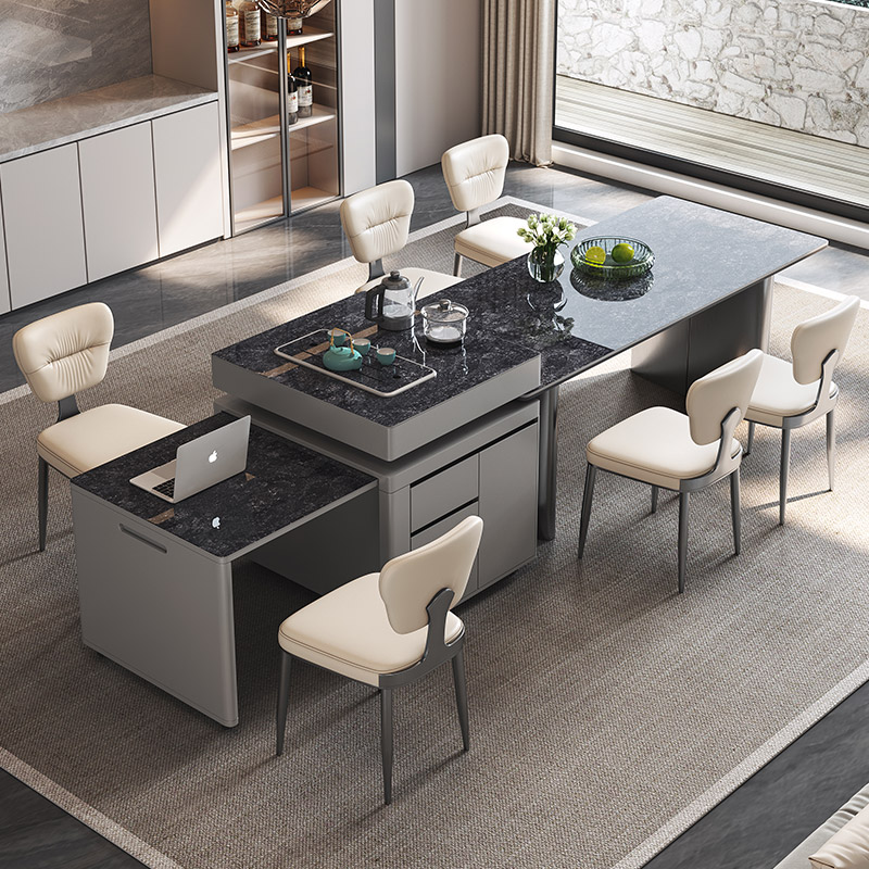 岩板岛台餐桌一体可伸缩家用多功能移动茶桌意式极简导台餐桌椅