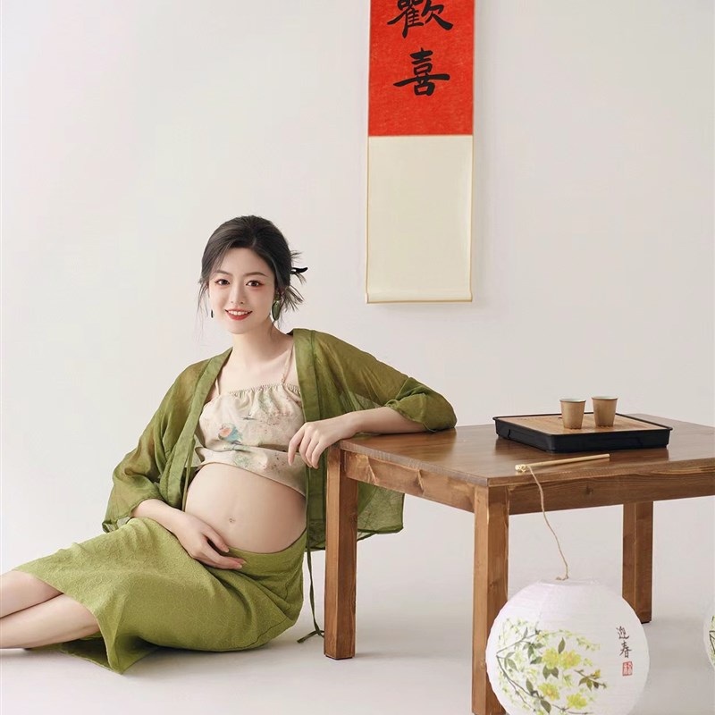 新款影楼国潮主题孕妇拍照摄影写真服装新中式禅意风孕妇汉服