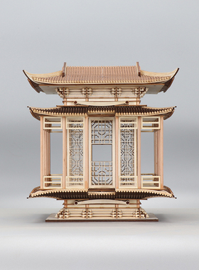 新中式创意仿古建筑雕塑台样板间书房客厅玄关博古架软装饰品摆件