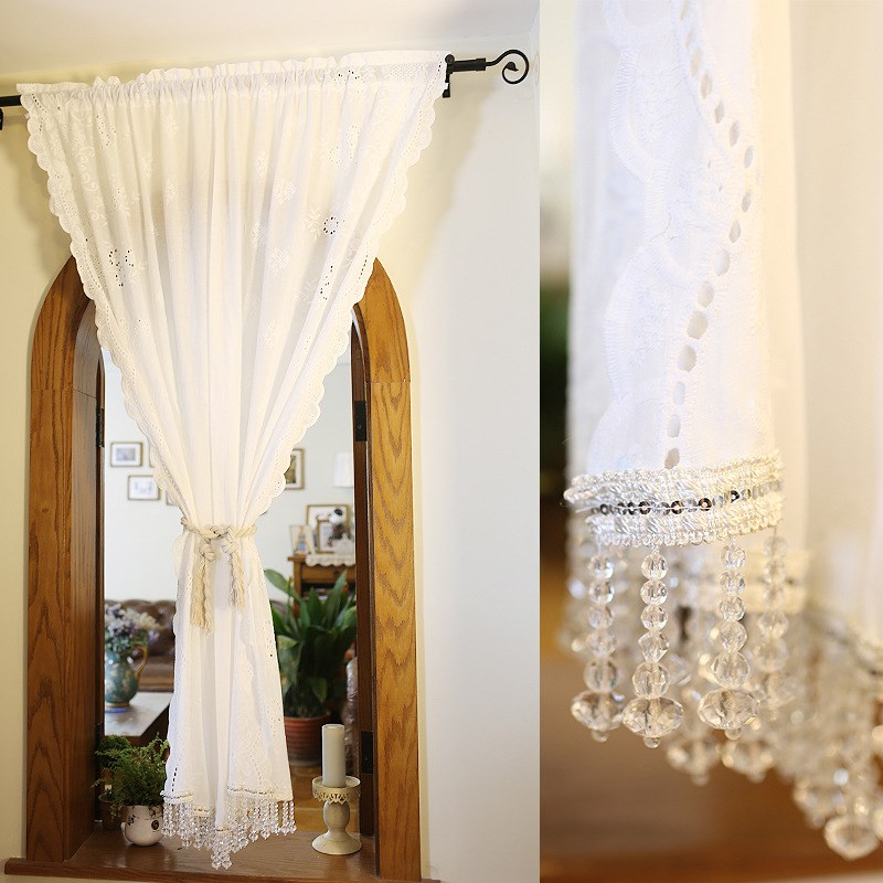 英式乡村棉布短帘水晶美式乡村半帘短帘门帘柜门帘装饰帘