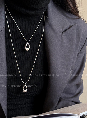 银色水滴金属吊坠项链女冷淡风高级感装饰毛衣链秋冬叠戴卫衣链潮
