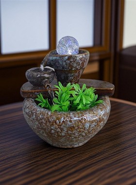 中式陶瓷工艺品摆设喷泉流水客厅玄关茶几桌面柜台风水球装饰摆件