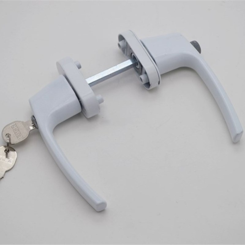 对开传动执手对穿把o手带锁带保险平开J门窗五金配件塑钢锁门锁