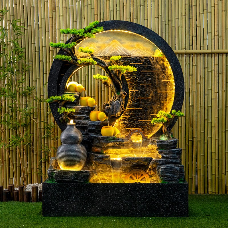 水幕墙流水屏风假山喷泉循环水景葫芦装饰招财风水轮客厅落地摆件