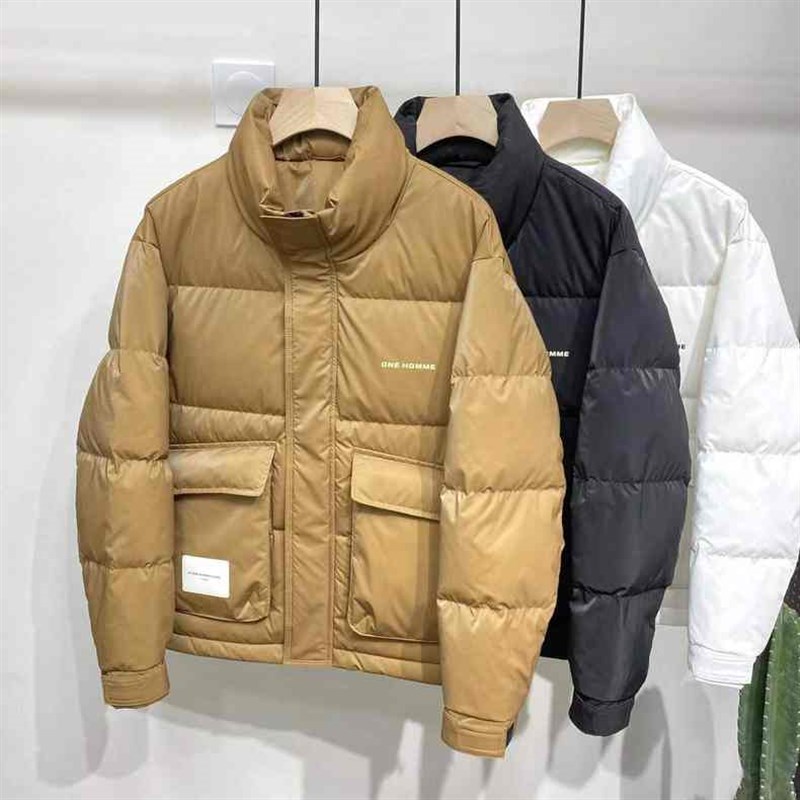 冬季羽绒服男士202p4新款时尚立领短款纯色大口袋工装加厚保暖外