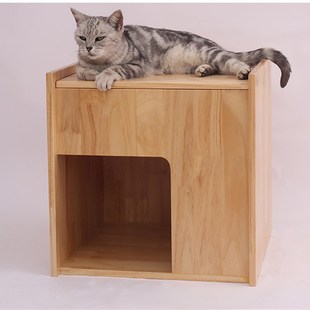 实木猫屋双层猫房子人猫共用家具狗窝封闭式木质猫产房猫窝可拆洗