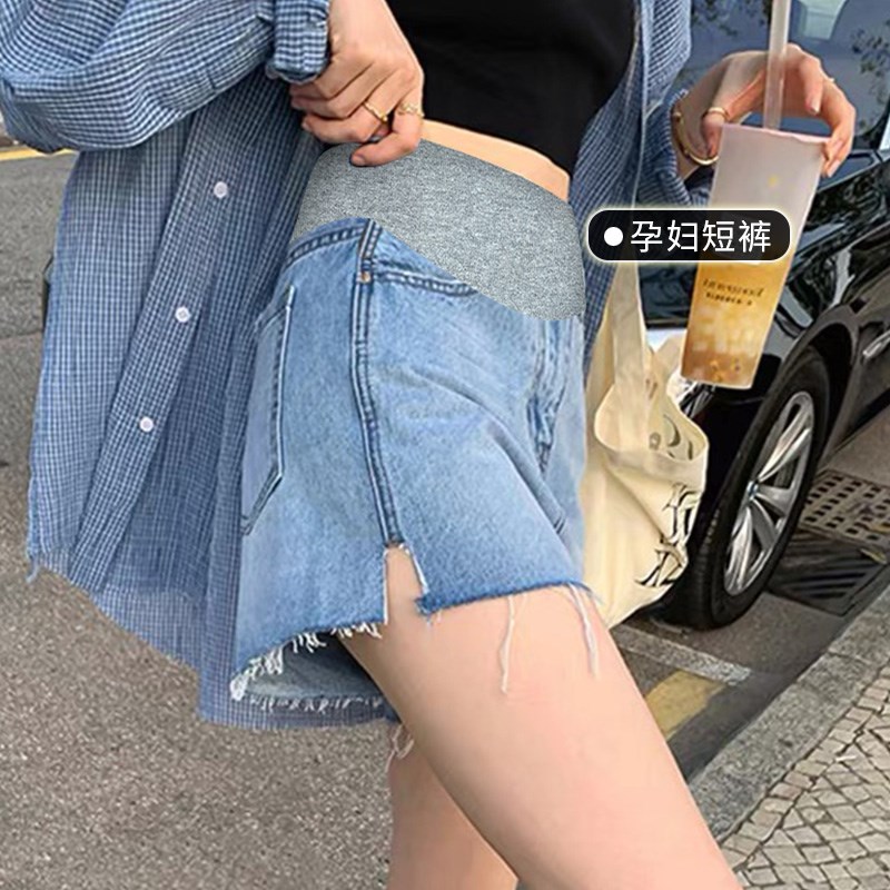 孕妇短裤外穿f潮妈托腹裤子夏季薄款阔腿裤夏装白色牛仔短裤安全