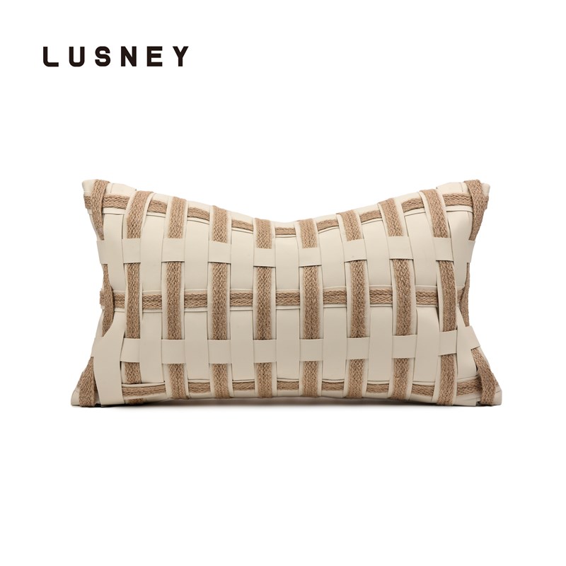 轻奢风高级感样板间酒店别墅沙发抱枕高档皮革棉麻腰枕套软装定制