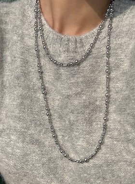 高级感珍珠金属长款项链女法式复古小众个性简约百搭颈链毛衣链