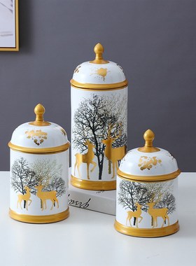 欧式家居摆件轻奢陶瓷罐套装玄关电视柜样板间摆饰陶瓷储物罐饰品