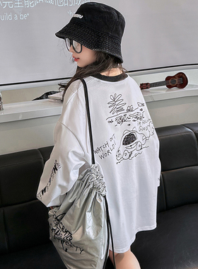 女童t恤长袖春秋2024新款儿童韩版宽松体恤大童春季中长款打底衫