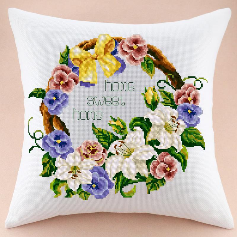 刺绣抱枕百合花十字绣抱枕材料包百合花环沙发抱枕汽车靠垫自己绣