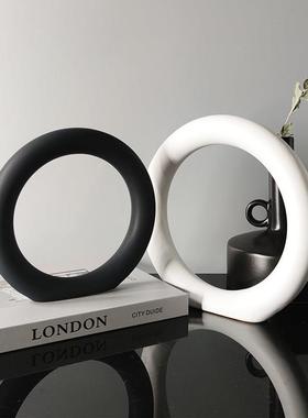 北欧轻奢极简创意几何圆圈摆件售楼处样板间书房圆环软装饰品摆设